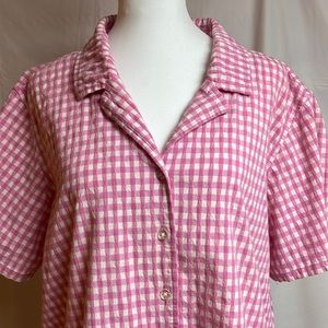Vintage Denim & Co 1X Pink Gingham short sleeve button front top